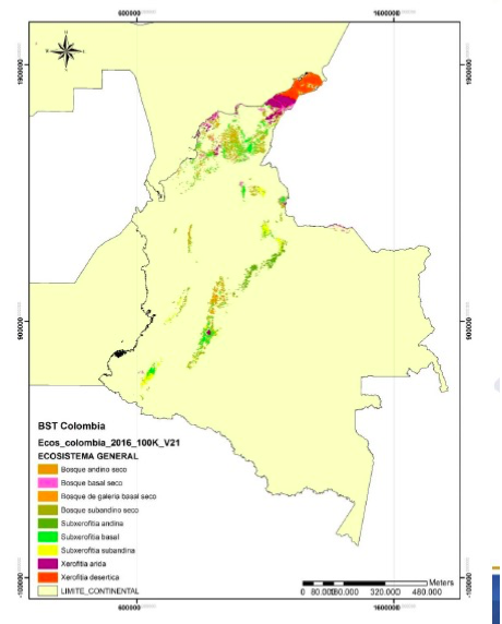 mapa de cobertura de ecosistemas secos segun el ideam