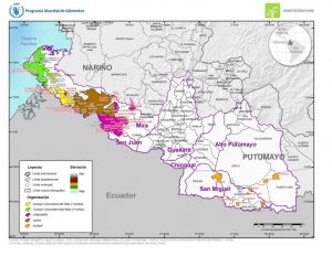 mapa cobertura espacial en colombia programa mundial de alimentos - en el mapa se muestra demarcada el departamento de nariño y putumayo