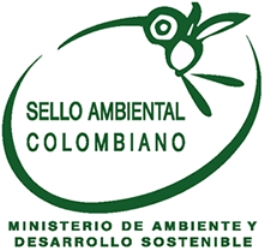 logotipo del sello ambiental colombiano (compuesto por una silueta en forma de colibrí que compone un circulo cuyo centro tiene el nombre del sello ambiental colombiano)
