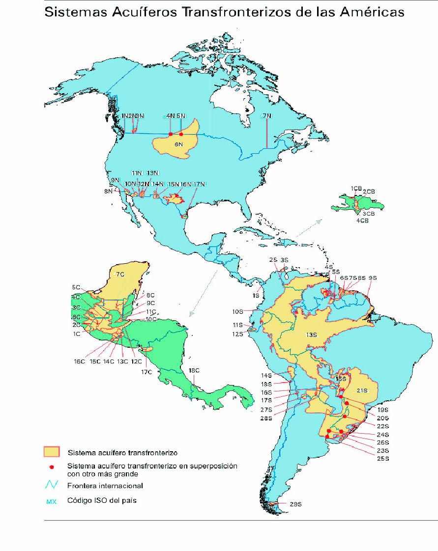 Mapa sistema acuíferos trasfronterizos de las Américas