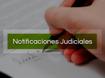 Imagen de mano firmando documento con título de Notificaciones Judiciales