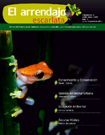 3° edición de la revista del arrendajo escarlata - en la imagen una rana naranja posada en una rama