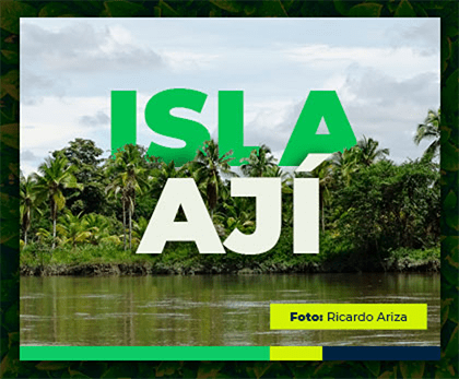 imagen con el titulo "isla ají" al fondo se muestra el caudal de un río